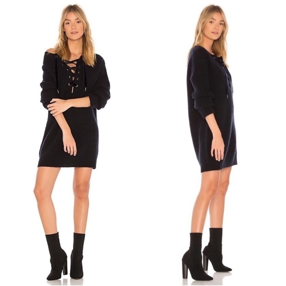 Rails Nicole Cashmere Sweater Dress Cashmere Velvet Lace-Up Chunky Knit Size L - Picture 3 of 16